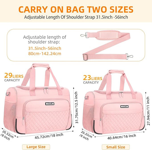 Travel Duffle Bag for Women, Underseat Carry On luggage Bag Foldable Overnight Weekender Hospital Bag Lightweight Airplanes Personal Item Travel Tote Bag for Women Birthday Gifts, 16IN Pink