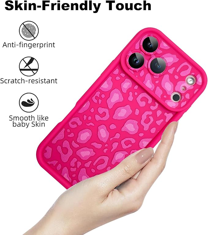 KANGHAR Case Compatible with iPhone 17 Pro Max Leopard Printed Pattern Cute Cheetah Phone Case Soft TPU Shockproof Protective Cover Designed for iPhone 17 Pro Max 6.9 Inch Hot Pink