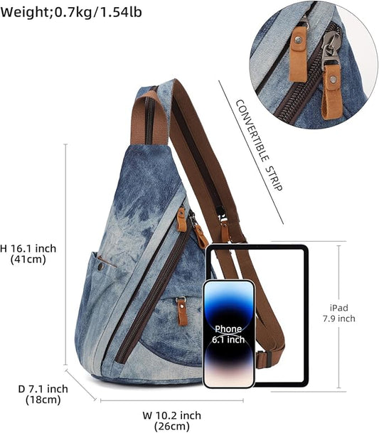 KL928 Canvas Sling Bag - Small Crossbody Backpack Shoulder Casual Daypack Rucksack for Men Women(Large Version)