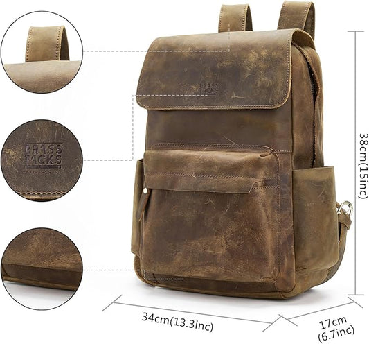 Leather Rucksack Backpack for Men Women Casual Travel Daypack 15.6 inch Laptop Bookbag