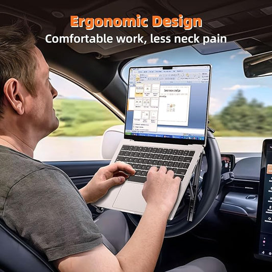 Foldable Car Laptop Holder, Adjustable Car Laptop Mount for Steering Wheel Tray Holder, Metal Notebook stand| Car Reading Stand | Car Tablet Holder, Multipurpose Travel Car Accessories-Gray