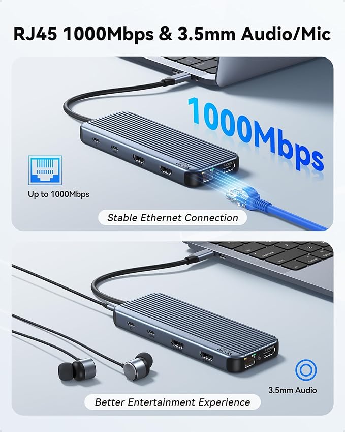 USB C Docking Station 3 HDMI, Docking Station 3 Monitors,12 in 1 Docking Station Dual Monitor, Laptop Docking Station Triple HDMI with 10Gbps USB A/C 3.1,USB 2.0,100W PD,Ethernet, Audio&Mic,SD&TF Slot