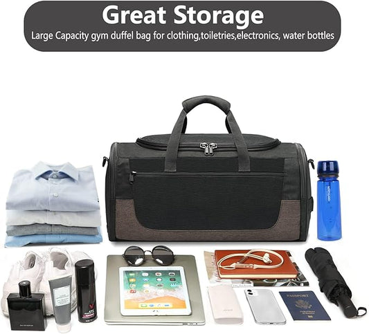 Gym Duffle Bag for Men and Women, Small Travel Duffle Bag Fitness Workout Bag with Wet Pocket and Shoes Compartment 40L Lightweight, Water Resistant Large Weekender Overnight Bags, Christmas Gift