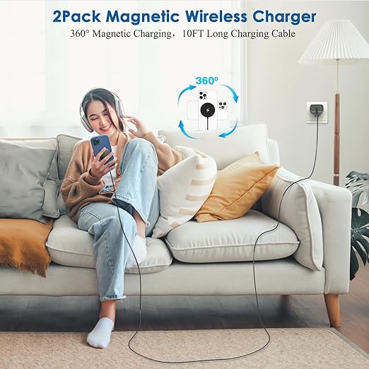 Magnetic Wireless Charger for iPhone 16, 2Pack 10FT 15W Fast Mag-Safe Charger, Wireless Charging Pad with USB C Fast Charging Block for iPhone 16 Pro Max/15/14/13/12/Plus/Pro/Pro Max,AirPods 3/2/Pro 2