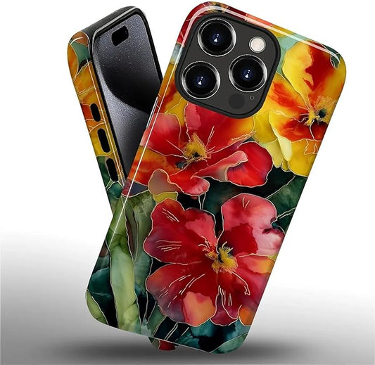 Case for iPhone 15 Pro Max Case,Vintage Floral Girly Design - Hybrid Dual Protection Silicone + Hard PC Shockproof Full Body Cover Slim Anti-Scratch Protective Case for Men Women