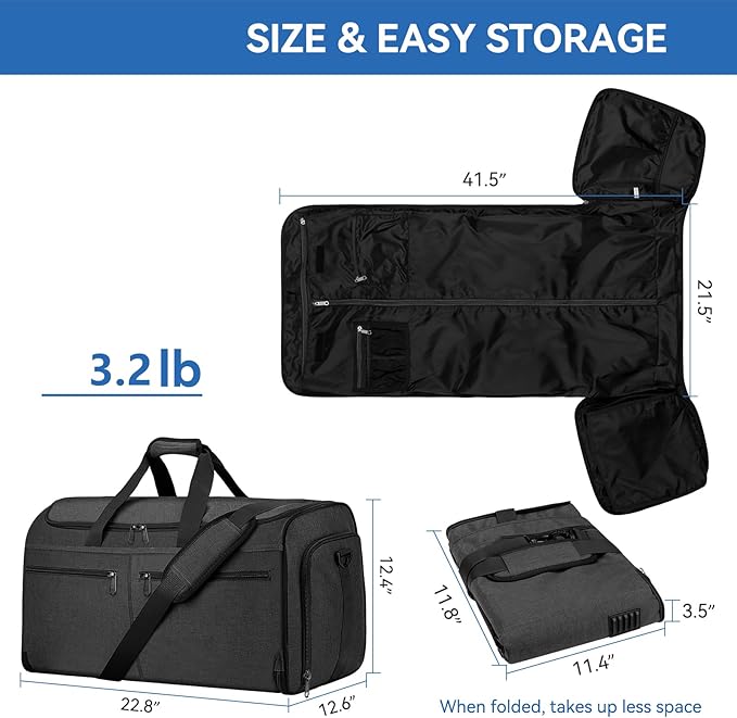 Bukere Garment Bags for Travel, Convertible Carry on Duffel Bag for Men Women, Backpack Straps, Shoe Compartment, 3 in 1 Hanging Dress Suit Bags for Men Women