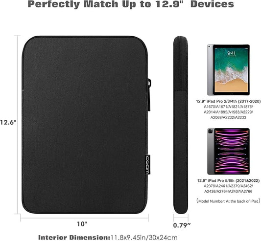 MoKo 13 Inch Tablet Sleeve Fits 13inch iPad Air M3 2025, iPad Pro M4/Air M2 2024, iPad Pro 12.9, Galaxy Tab S8+/S9+ 12.4, Polyester Bag Fit with Apple Pencil or Smart Keyboard,Black