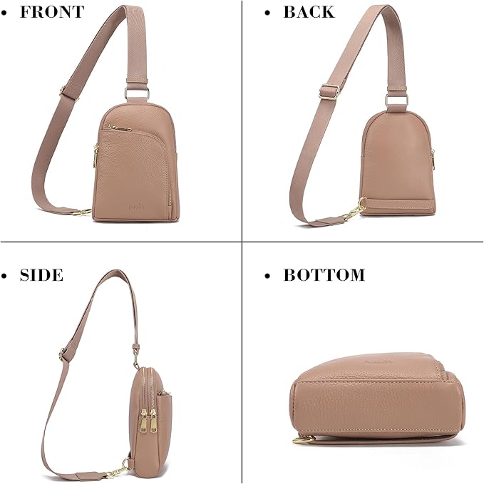 INICAT RFID Blocking Sling Bag Leather Crossbody Bags for Women Fanny Pack Cross Body for Woman Chest Bag for Travel 1.9L