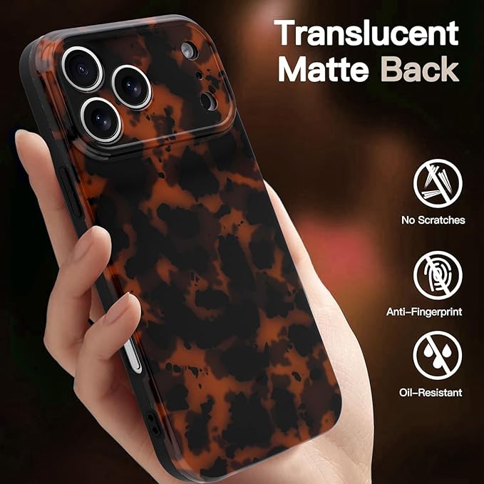 Case for iPhone 17 Pro, Stylish Leopard Tortoise Amber Design Slim & Shockproof Translucent Matte Brown Cover with Tortoise Print