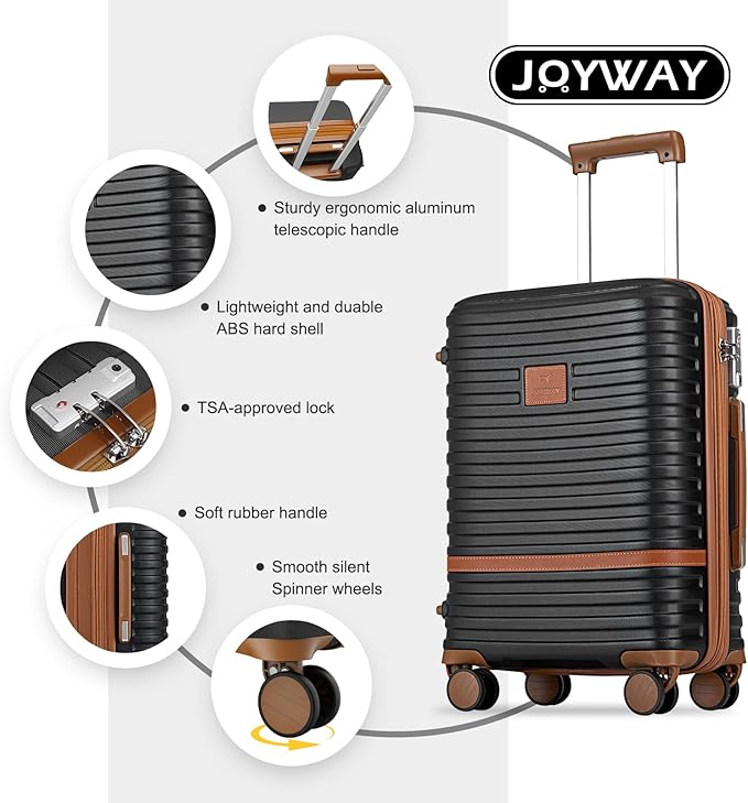 Joyway Luggage Set 7 Piece Suitcase Sets with Spinner Wheel,Hardside Expandable Travel Laggage with TSA Lock(18/20/24/28 Black)