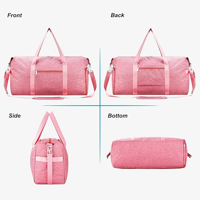 For Spirit Airlines Personal Item Bag 18x14x8, Foldable Small Travel Duffel Bags Gym Duffle Weekender Overnight Carry on Luggage Bag with Wet Pocket & Shoe Compartment for Women Men(Pink, 30L)