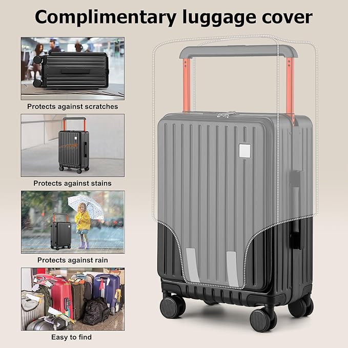 Joyway Hardshell Carry on Luggage with Front Pocket, Lightweight Hardside 20 Inch Suitcase with Spinner Wheels and TSA Lock (Black, Carry on Luggage-20 Inch)