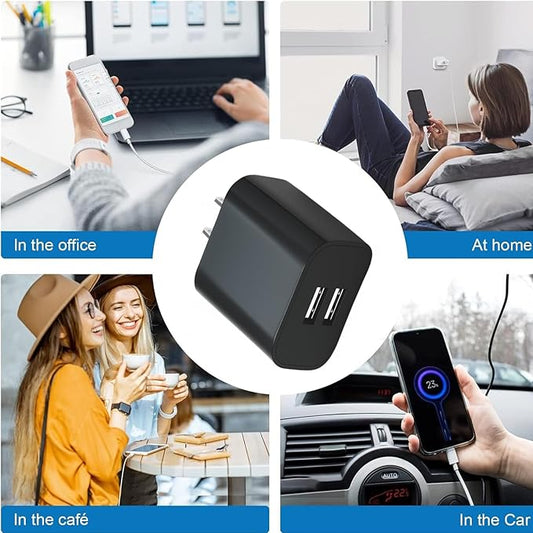 3 Pack USB Wall Charger, Dual Port Plug Adapter for Wall Outlet Charging Block, USB Power Adapter for iPhone 14/13/12/11 Pro/Pro Max, XS/XR/X, Galaxy, Pixel, Moto and Android Phones (Black)