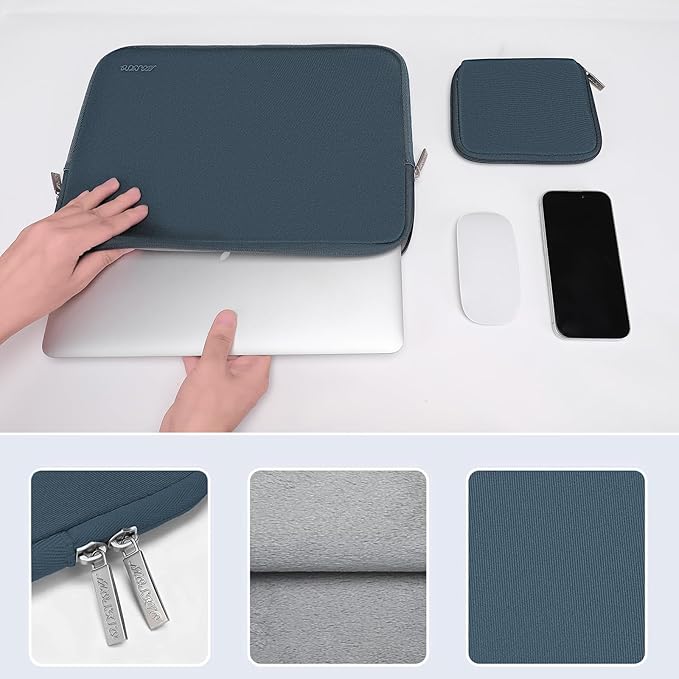 MOSISO Laptop Case 13.3 inch, 13-13.3 inch Laptop Sleeve Bag Compatible with MacBook Air/Pro 13 / Pro 14, HP Dell ASUS Lenovo Notebook, Neoprene Computer Sleeve Bag with Small Case, Haze Blue
