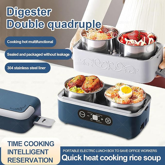 Electric Heated Lunch Box for Adults, 2.4L Portable Fast Heating Lunch box with 4 pcs-Food Container,110v Double Steam Electric Food Warmer for Work, Travel, Vegetarians