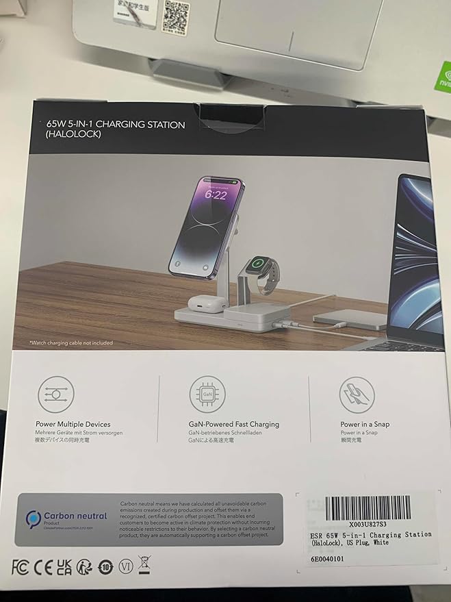 ESR 65W 4-in-1 GaN Wireless Charging Station(5-in-1 Stand), Designed for MagSafe Charger Stand, Magnetic Wireless Charger for iPhone 17/16/15/14/13, AirPods Pro/3/2, and USB A/C Devices, White