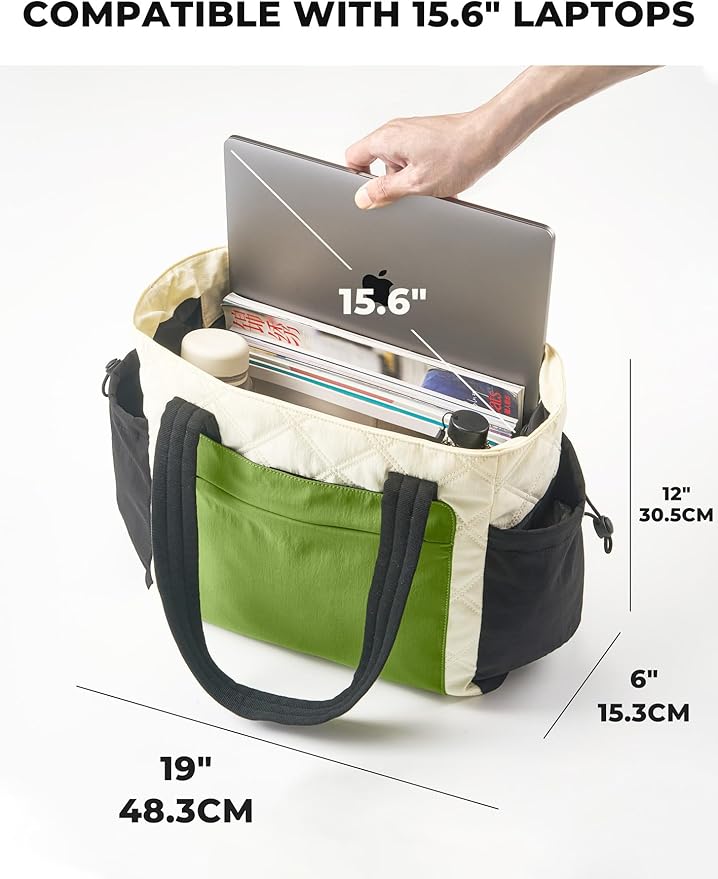 Tote Bag for Women, Lightweight Puffer bag with Zipper & Compartments, Quilted Shoulder Bag for Work, Travel,Gym