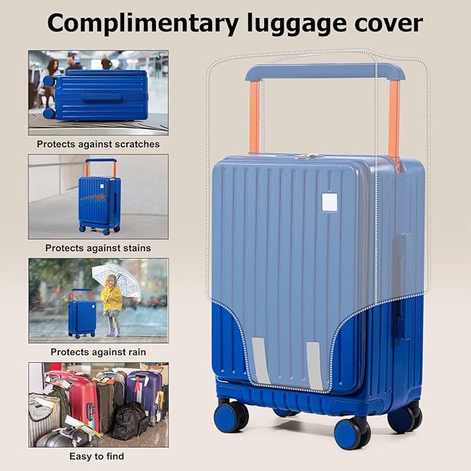 Joyway Hardshell Carry on Luggage with Front Pocket, Lightweight Hardside 20 Inch Suitcase with Spinner Wheels and TSA Lock (Blue, Carry on Luggage-20 Inch)