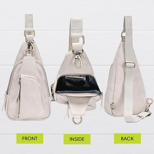 Antik Kraft Tasha Crossbody Sling (Stone) | Vegan Leather Crossbody Bag for Women with 16-20" Strap | Sling Bags for Women with Durable Antique Brass Hardware | 7in x 2.5in x 12.5in |