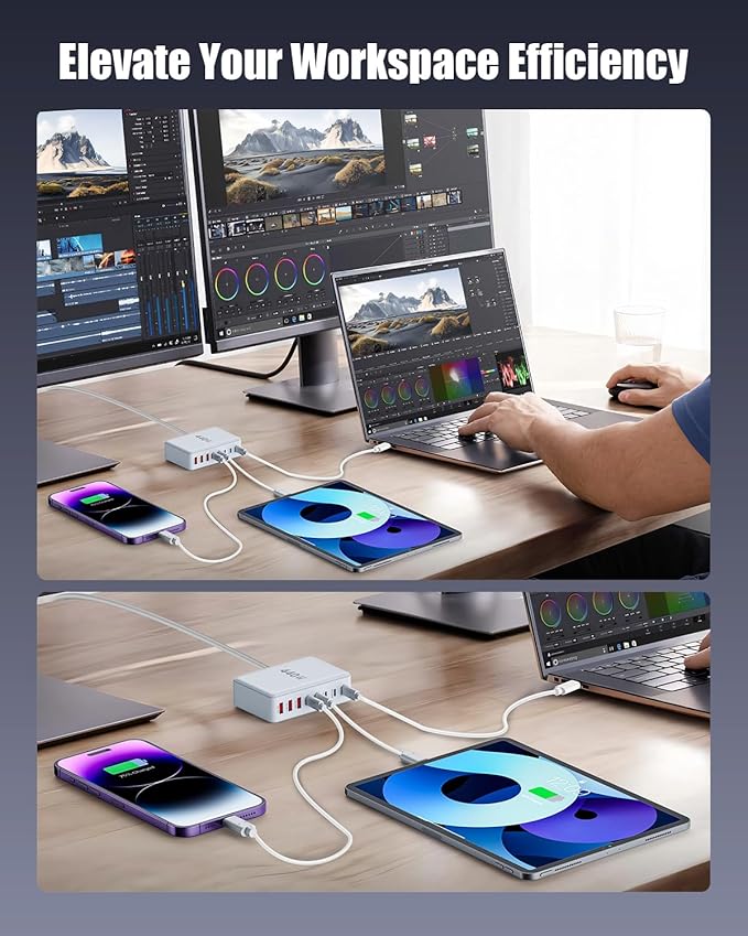 USB C Charger Block 440W Charging Station Hub,8 Port GaN III Fast Charging Brick with 5ft Extension Cord,PD QC PPS 100W Laptop Power Adapter for MacBook Pro/Air,iPhone 16/15,Samsung Galaxy,Dell etc