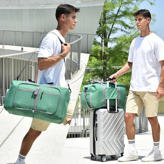 Dimayar 40L Travel Duffle Bag for Men Women - Foldable Duffel Bag with Shoes Compartment - Overnight Bags Waterproof & Tear Resistant(Forest Green)
