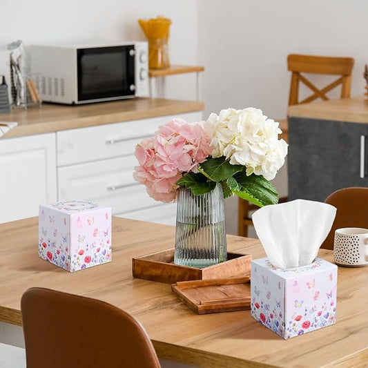 12 Pack Summer Floral Butterfly Facial Tissues Cube Boxes 600 Sheets 3 Ply Small Flower Face Tissues Bulk for Summer Car Bedroom Supplies