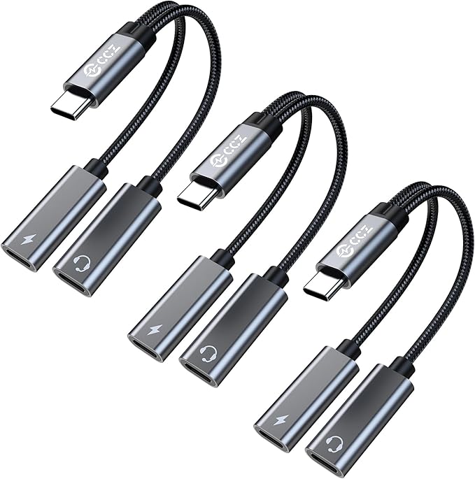 Dual USB C Audio Adapter and Charger Audio Adapter,2 in 1 Hi-Res 16bit/48kHz DAC Aux to USB C with 60W PD Fast Charging Dongle Cable for iPhone 16 Pro Max, Galaxy S25Ultra, iPad Pro(USB-USB, 3Pack)