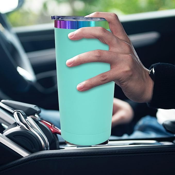 20 oz Stainless Steel Tumbler with Lid and Straw Double Wall Vacuum Insulated Coffee Mug Powder Coated Cup for Hot and Cold Drinks (Mint Green,6 pack)