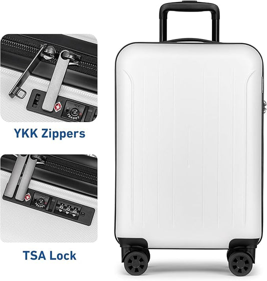 KYME Suitcase Hardshell With Double Spinner Wheels, PC+ABS TSA Lock Travel Luggage (White, 20" Carry On)