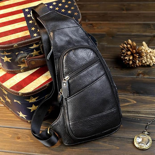 KPYWZER Vintage Leather Sling Bag Backpack for Men Crossbody Shoulder Chest DayPack Backpacks