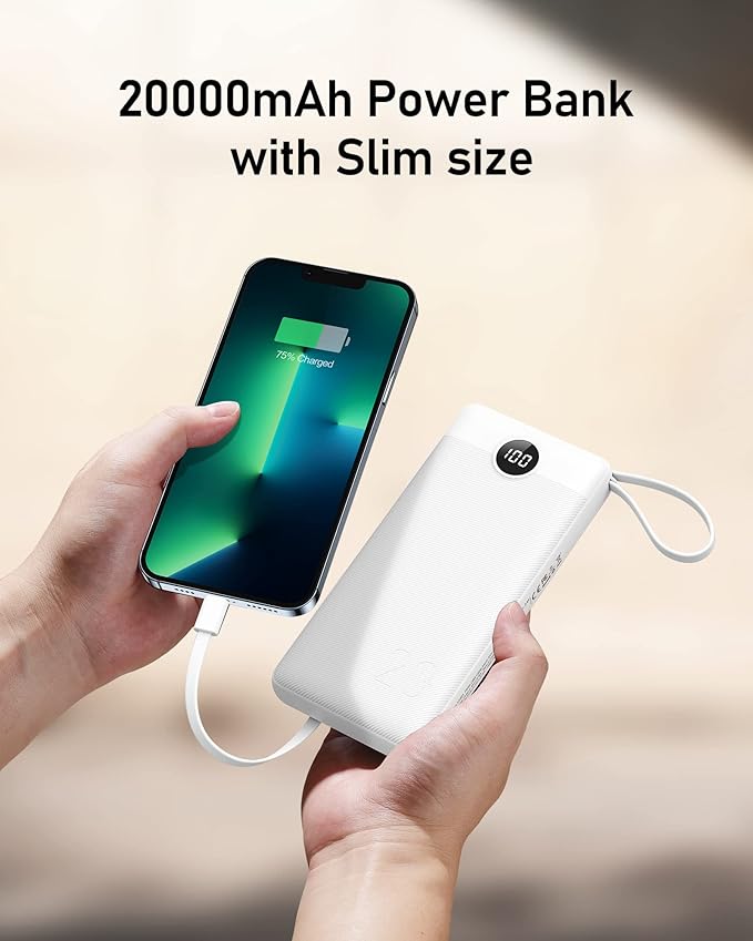 VEEKTOMX Portable Charger with Built-in Cables, 20000mAh Power Bank for iPhone, Fast Charging USB C Battery Pack, Travel Essentials Powerbank Compatible with iPhone, Samsung, Android, etc