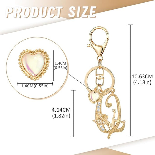 Gold Plated Alphabet Initial Letter Keyring Keychain for Women Girls Crystal Key Chains for Wallet Backpack Bag Charm