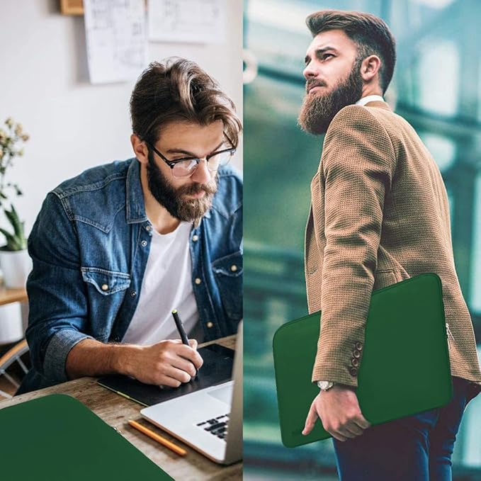 Laptop Sleeve Case, Resistant Neoprene Notebook Computer Pocket Case/Tablet Briefcase Carrying Bag Compatible for 15.6 Inch Asus Fujitsu HP Sony Toshiba Acer- (DarkGreen)