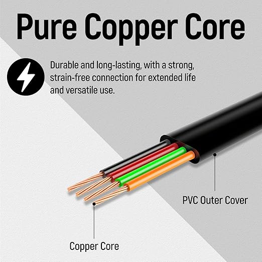 Uvital Telephone Extension Line Cord Cable Wire, 100 FT Black Long Phone Extension Line, RJ11 6P4C Phone Cord for Landline/Fax Machine/Home/Office
