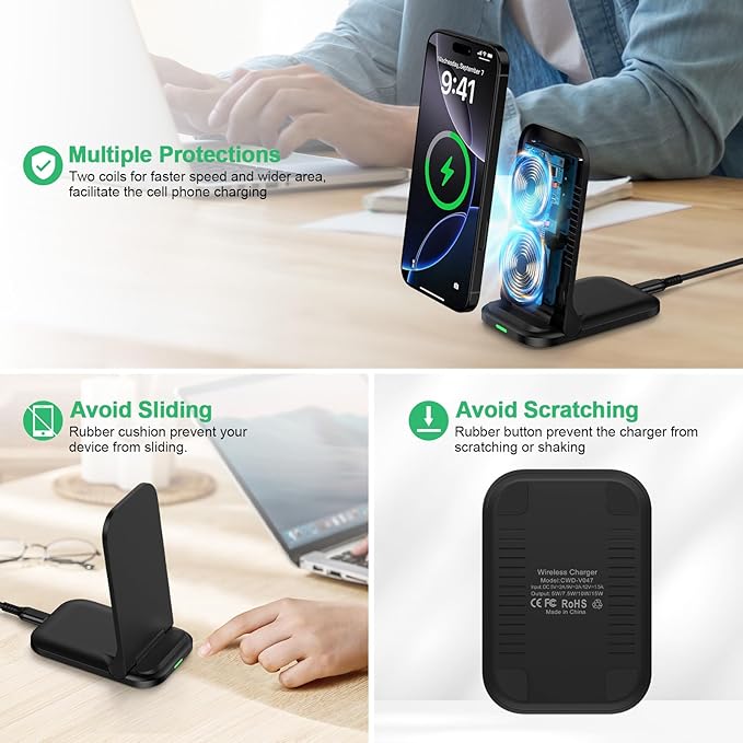 Foldable Samsung Wireless Charger Stand Fast Charging Android Phone Wireless Charger Pad 15W for Samsung Galaxy S25 Plus S25FE S25 Ultra S24 S23 S22, iPhone 16e/16 Plus/16 Pro Max, with 18W Adapter