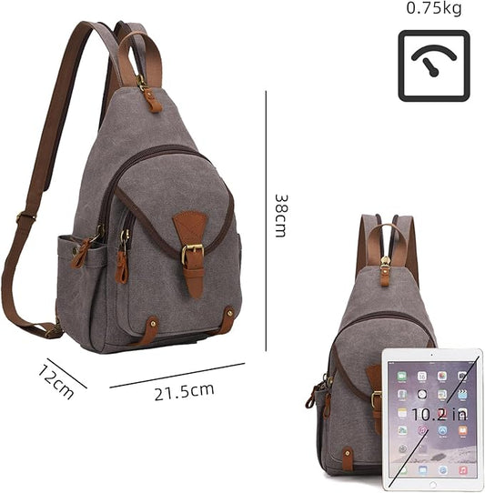 KouLi Buir Canvas Sling bag,Small Crossbody Backpack,Convertible Chest Bag Casual Daypack For Outdoor Cycling Hiking Travel