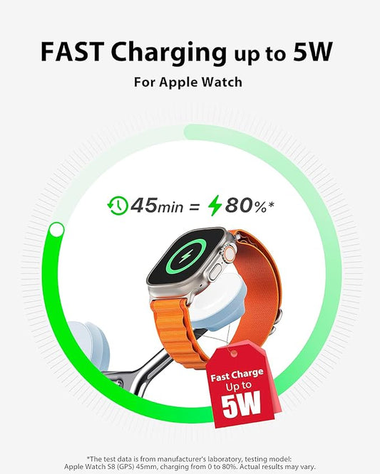 3-in-1 Wireless Charging Station for Apple Devices - Fast Charging Station for iPhone and Watch, Stable Charger Stand for iPhone 12-15 & iPhone 16 & iWatch & AirPods, Adapter Not Included