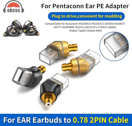 okcsc Ear Male to Recessed 2PIN Female Headphone Adapter for Ear Earbuds to Recessed 2PIN Cable for Pentaconn Ear PE Mini Adapter for Acoustune HS1650CU HS1655CU HS1695Ti 1697Ti HS2000MX 1 Pair Black