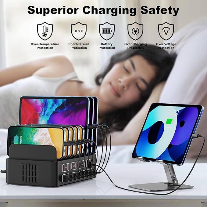 Charging Station for Multiple Devices,Cinlinso 150W/35A 16 Port USB Charging Station,Multi Device Fast Charger Organizer Compatible with iPad,Tablet,Kindle Cell Phone and Other Electronic