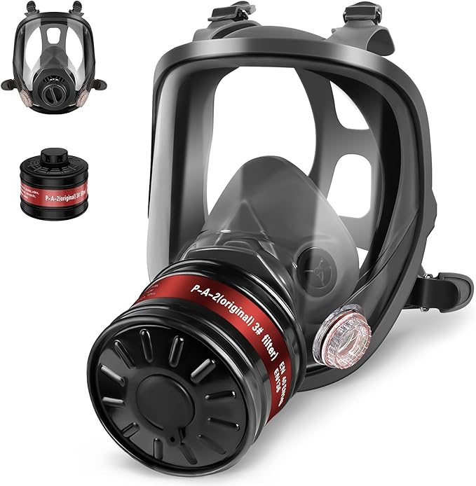 Full face Respirator Mask - Gas Masks Survival Nuclear and Chemical with Activated Carbon Filter for Chemical Dust