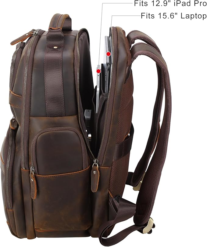 TIDING Men's Vintage Leather Backpack 15.6" Laptop Bag Large Capacity Business Travel Hiking Shoulder Daypacks