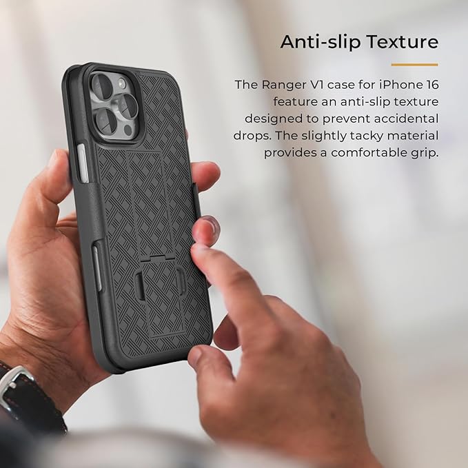 MOTIVE for iPhone 16 Pro Max Holster Case, Belt Clip Case for iPhone 16 Pro Max, Shell Holster Combo 16 Pro Max, Slim Rugged Drop Shockproof Protective Cover with Kickstand (6.9") | Ranger Series