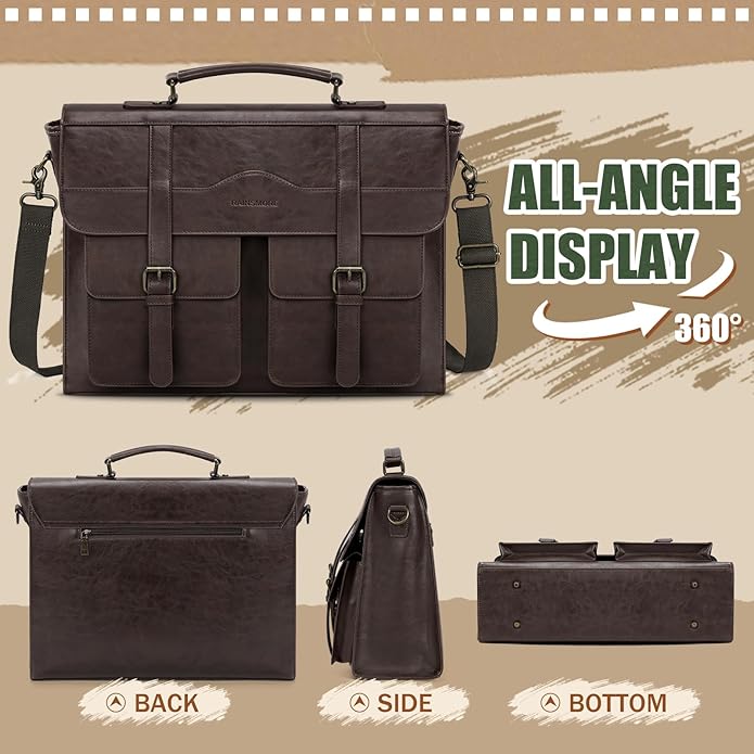 RAINSMORE Mens Messenger Bag 17 Inch Vintage Leather Laptop Briefcase Magnetic Closure Large Satchel Computer Shoulder Bag