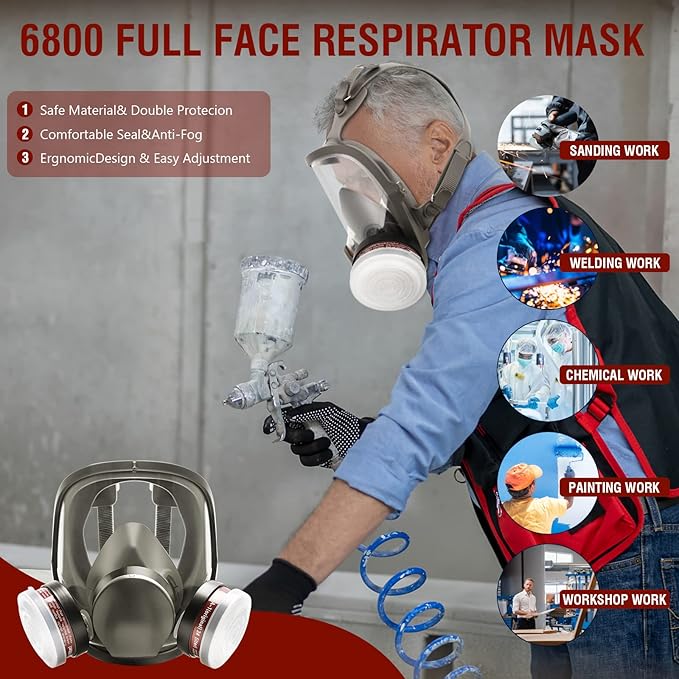 Respirator Mask, Reusable Face Respirators with Filters, Gas Masks Against Chemicals/Organic Vapor/Formaldehyde