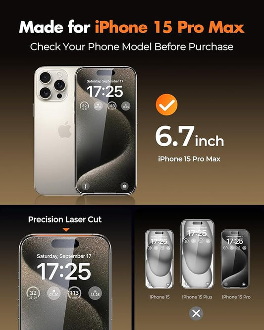 UNBREAKcable 2+2 Pack for iPhone 15 Pro Max Screen Protector & Lens Protector 【Military-Grade】【Easy Install】【Efficient Night Shot】9H+ Shatterproof Tempered Glass Film,Bubble-Free&Anti-Fingerprint ,Case Friendly-6.7 inch