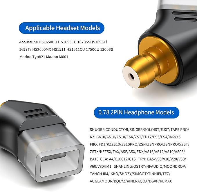 okcsc Ear Male to Recessed 2PIN Female Headphone Adapter for Ear Earbuds to Recessed 2PIN Cable for Pentaconn Ear PE Mini Adapter for Acoustune HS1650CU HS1655CU HS1695Ti 1697Ti HS2000MX 1 Pair Black