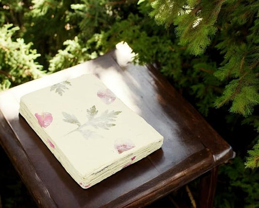 Handmade Lokta Card Stock 5x7 Inch Deckle-Edge Paper with Bougainvillea Petal and Titepati Leaves. for Vintage Stationery, Printing, and Decorative Invitations (50 Sheets, Forest Wanderer)