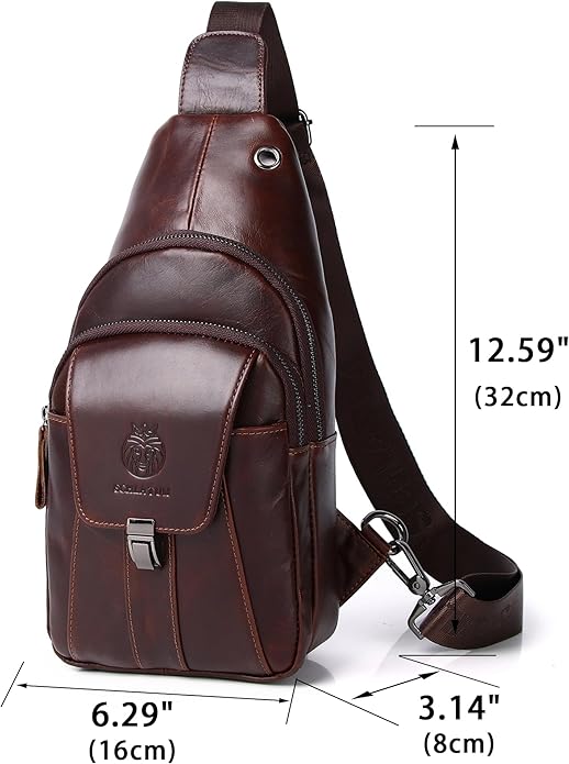 LUKZIJAES Genuine Leather Sling Bag for Men