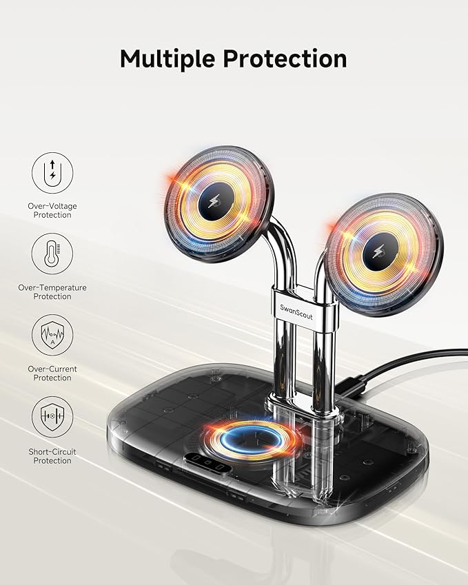 Wireless Charger for iPhone Air/17, SwanScout 706M, Dual Magnetic Charger for iPhone 16/15/14/13/12 Series, Charging Station for AirPods Pro 3/2, AirPods 4/3rd (Black)