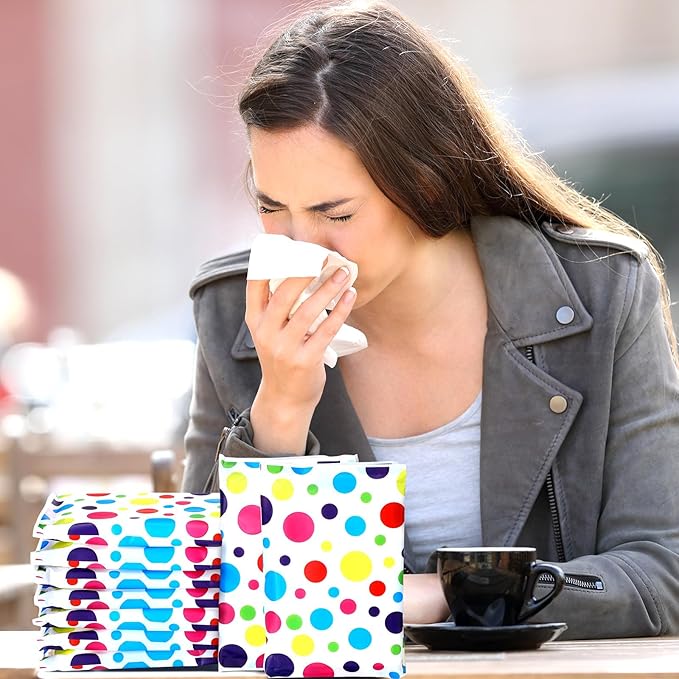 Geyee 50 Packs Facial Tissue Travel Packs Disposable Pocket Tissues for Wedding Guest Travel School Purse Home Supplies, 500 Sheets 3 Ply(Polka Dot)